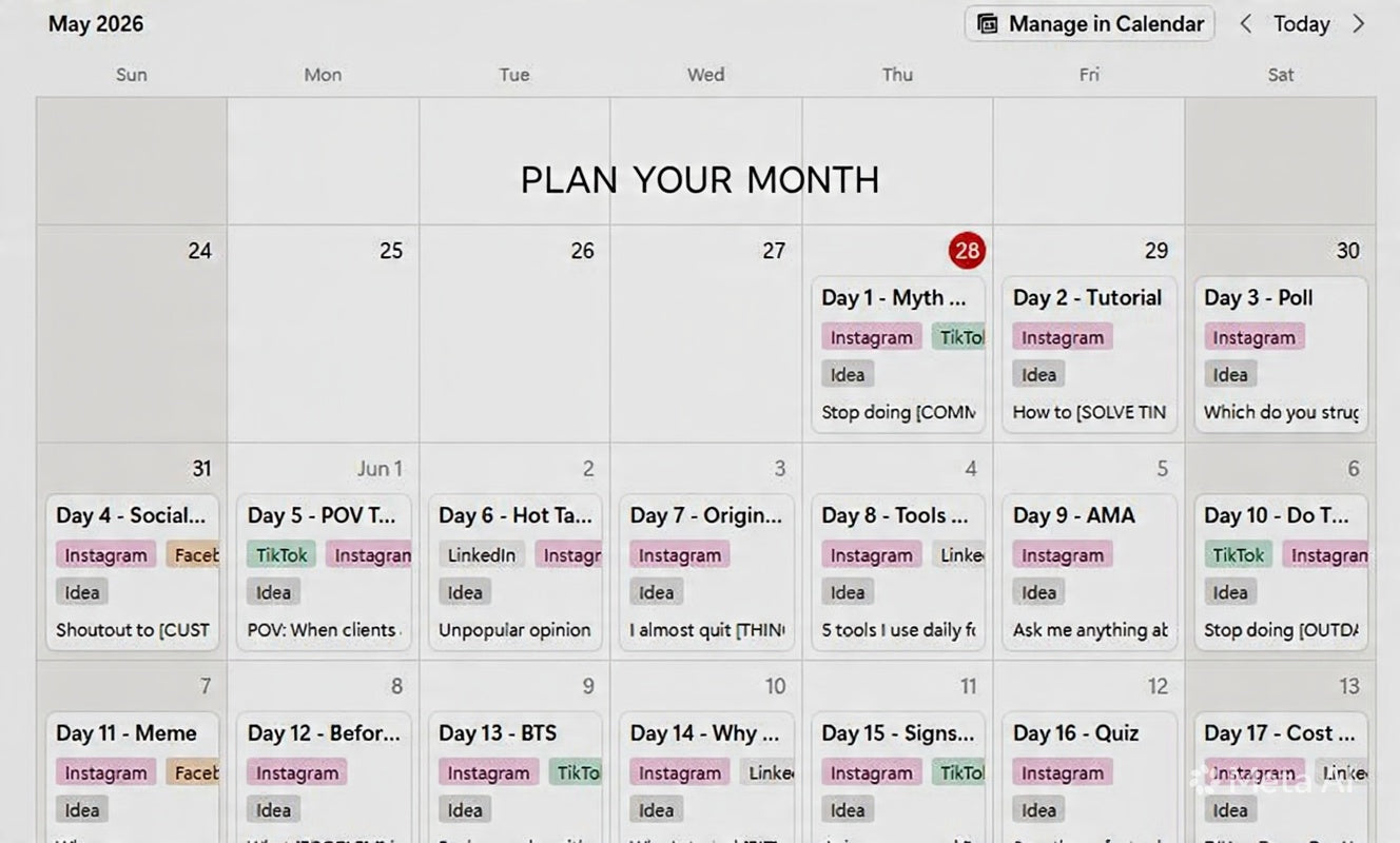 30-Day Content Calendar Notion Dashboard